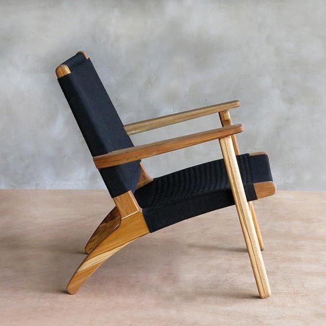 Masaya Arm Chair - Handwoven Black Manila & Teak Hardwood | Armchairs | Modishstore - 9