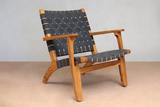 Masaya Outdoor Masaya Arm Chair - Charcoal Sunbrella Strap And Teak | Armchairs | Modishstore