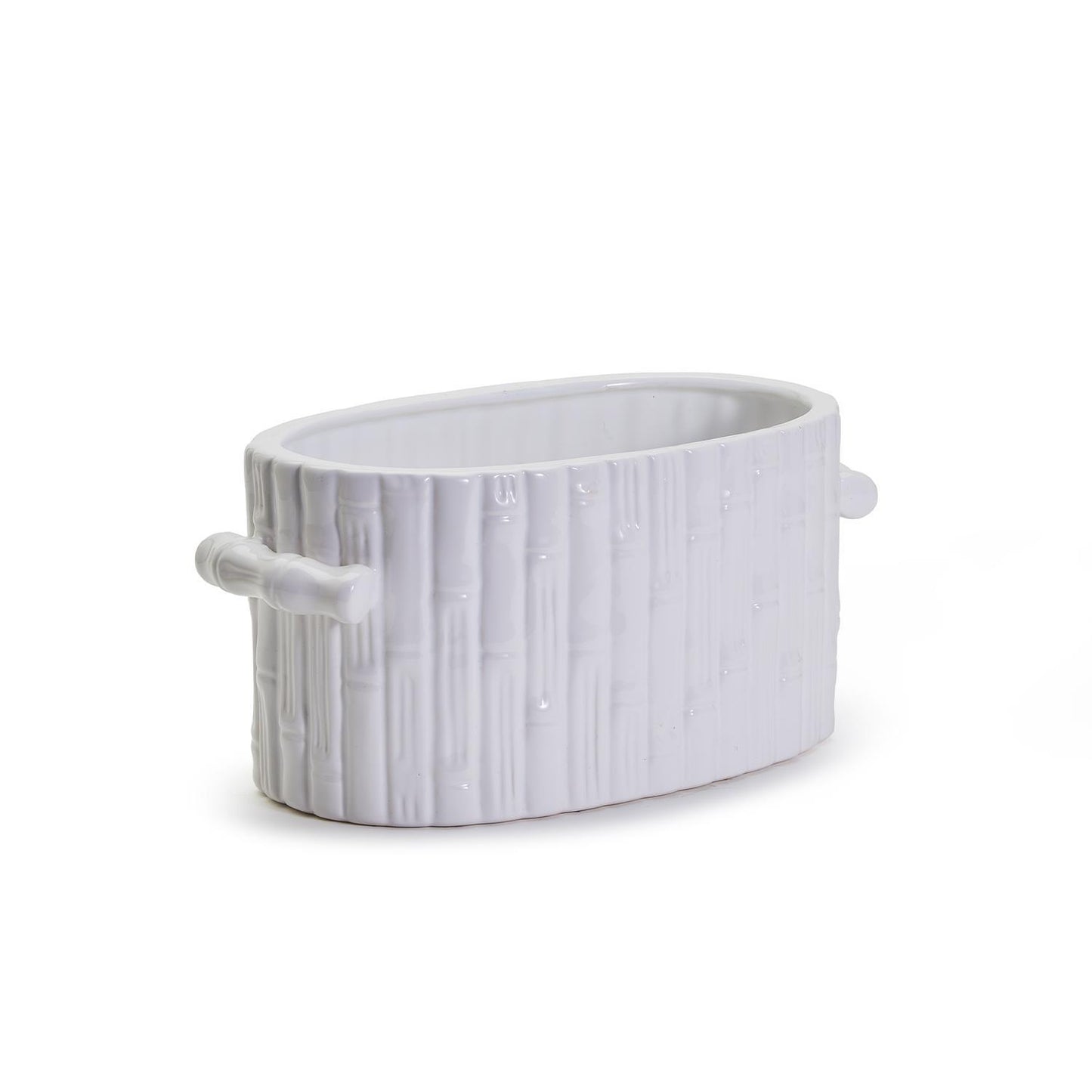 Faux Bamboo Oval Centerpiece / Cachepot with Handles By Two's Company | Planters, Troughs & Cachepots | Modishstore - 6