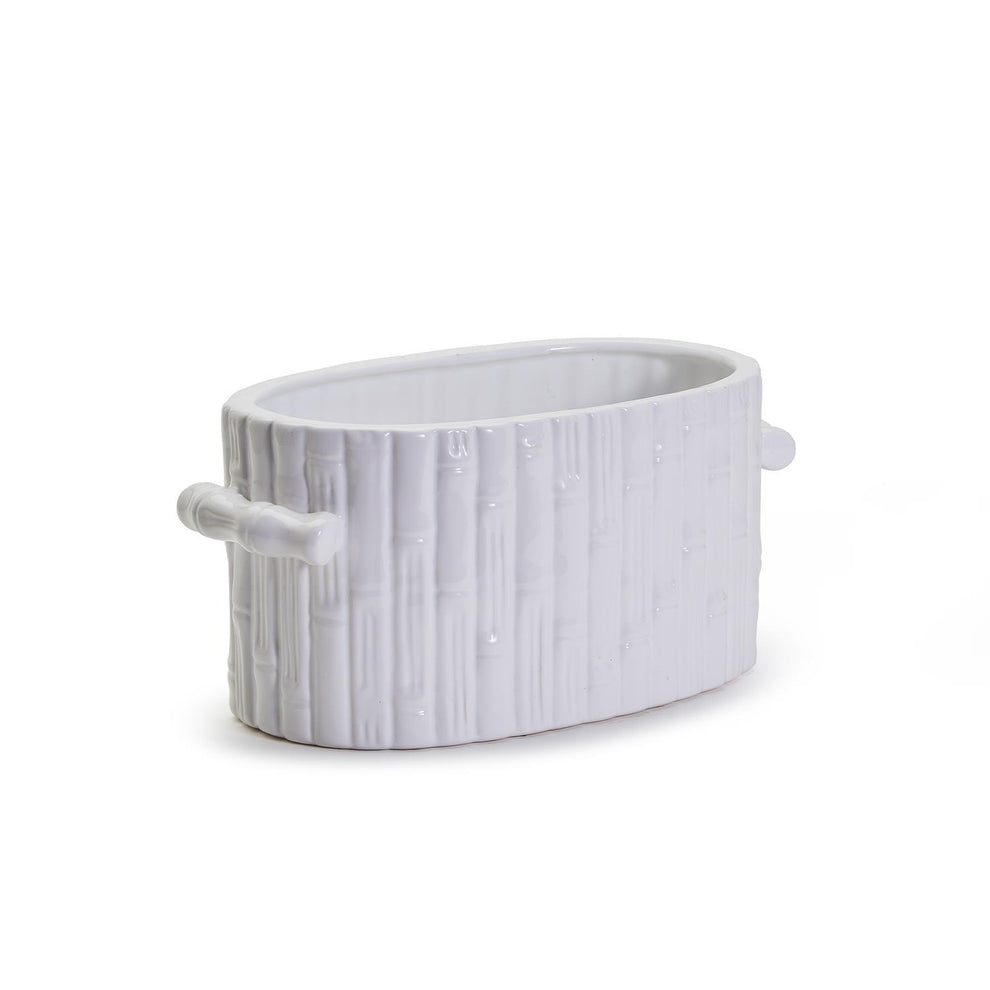 Faux Bamboo Oval Centerpiece / Cachepot with Handles By Two's Company | Planters, Troughs & Cachepots | Modishstore - 6