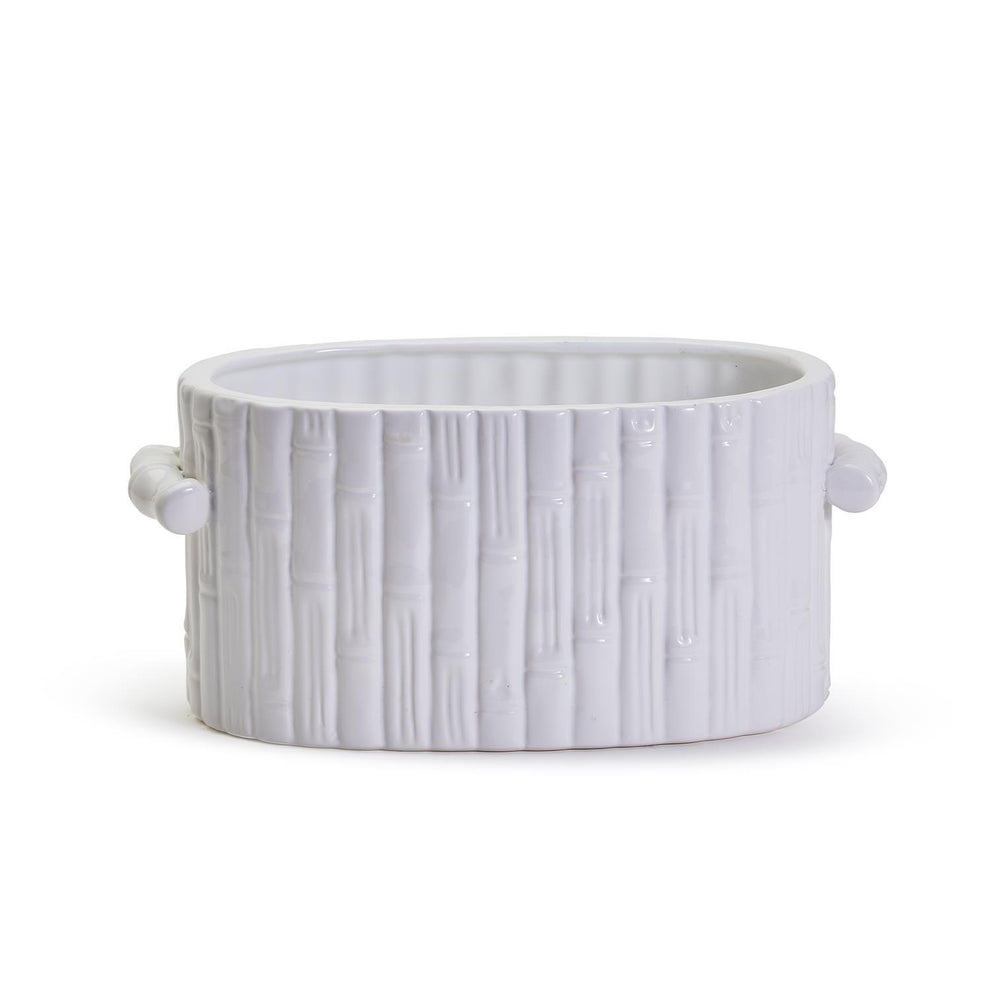 Faux Bamboo Oval Centerpiece / Cachepot with Handles By Two's Company | Planters, Troughs & Cachepots | Modishstore - 5