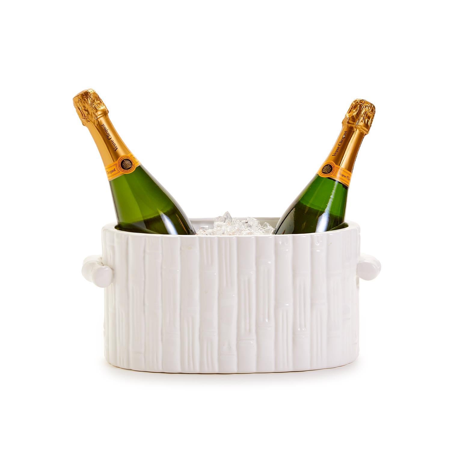 Faux Bamboo Oval Centerpiece / Cachepot with Handles By Two's Company | Planters, Troughs & Cachepots | Modishstore - 4