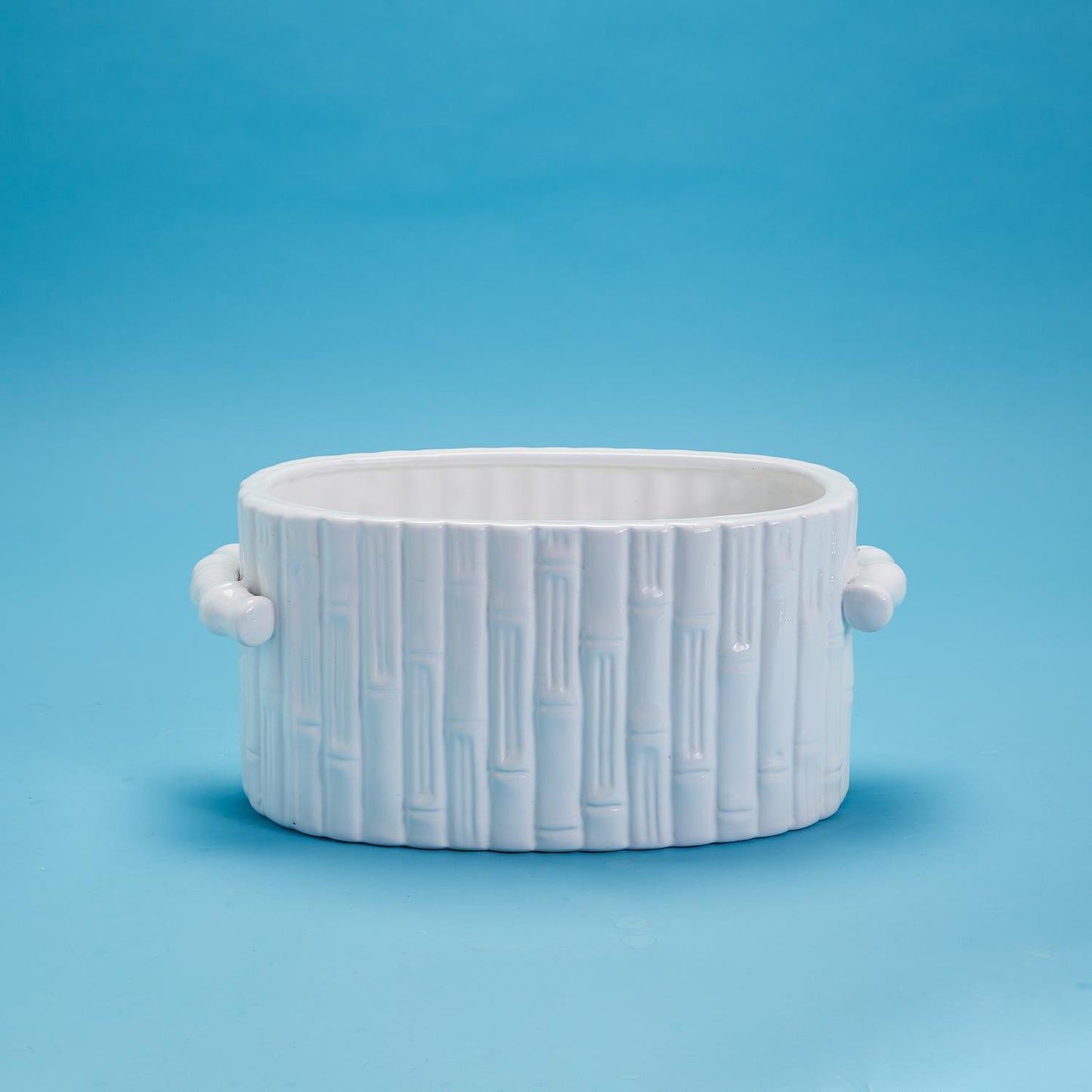 Faux Bamboo Oval Centerpiece / Cachepot with Handles By Two's Company | Planters, Troughs & Cachepots | Modishstore - 3