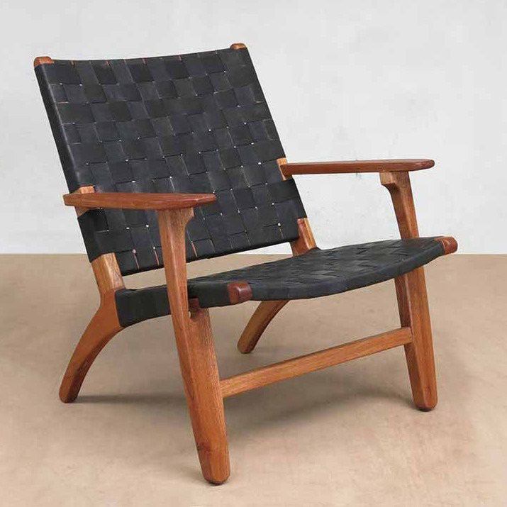 Masaya Abuelo Mid Century Lounge Chair - Black Leather And Royal Mahogany | Lounge Chairs | Modishstore