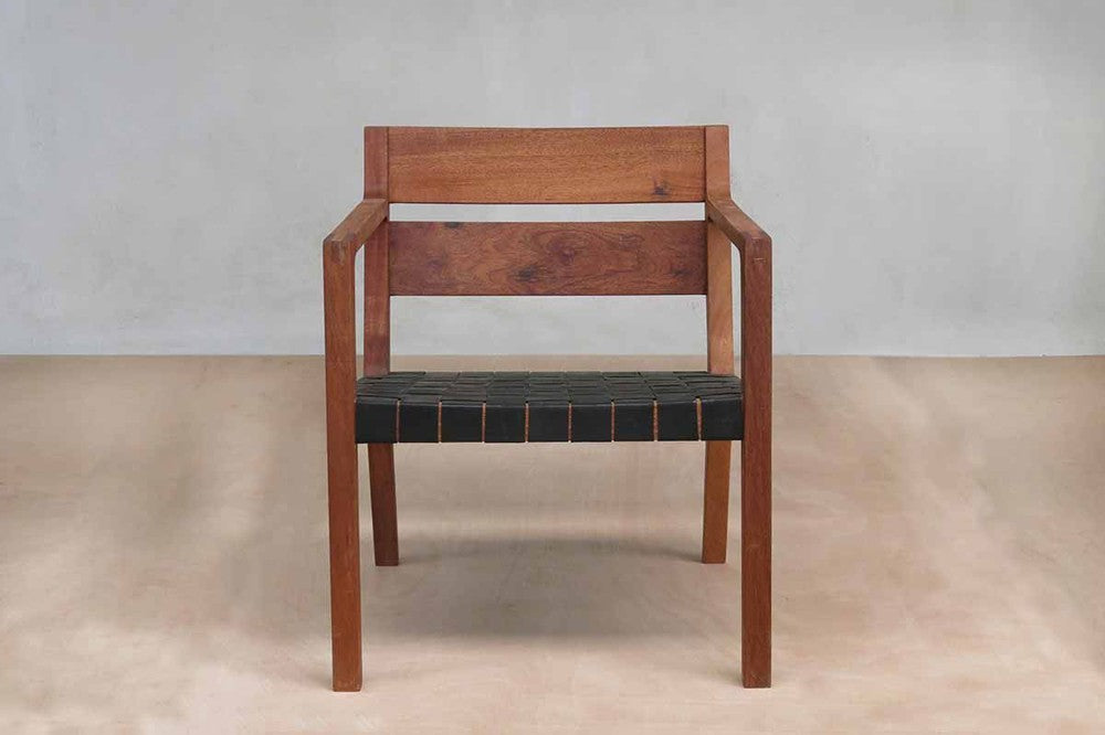 Masaya Managua Arm Chair - Black Leather And Royal Mahogany | Armchairs | Modishstore - 5