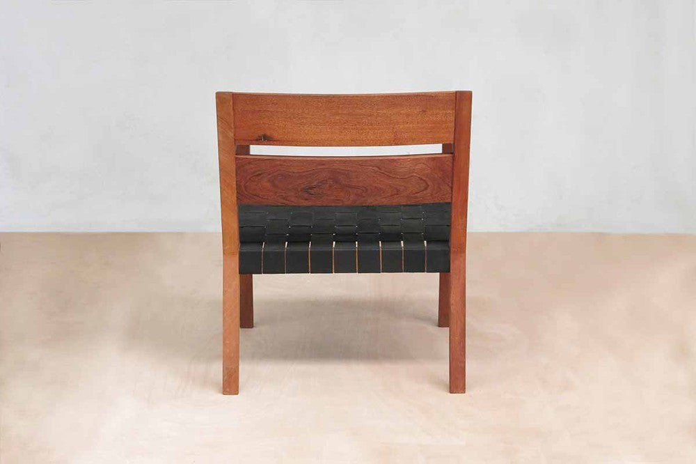 Masaya Managua Arm Chair - Black Leather And Royal Mahogany | Armchairs | Modishstore - 4