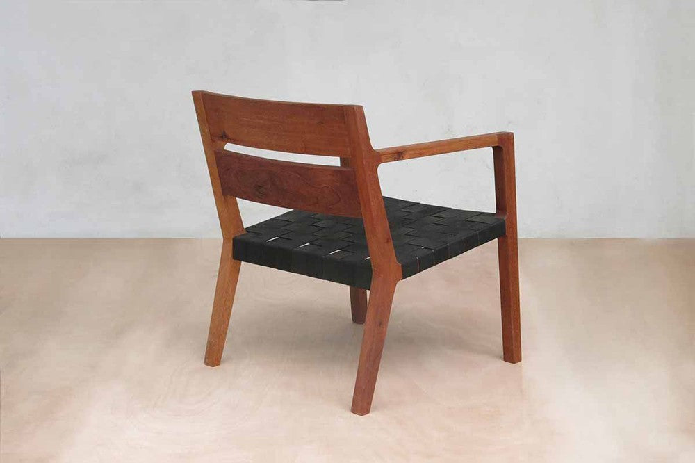 Masaya Managua Arm Chair - Black Leather And Royal Mahogany | Armchairs | Modishstore - 3