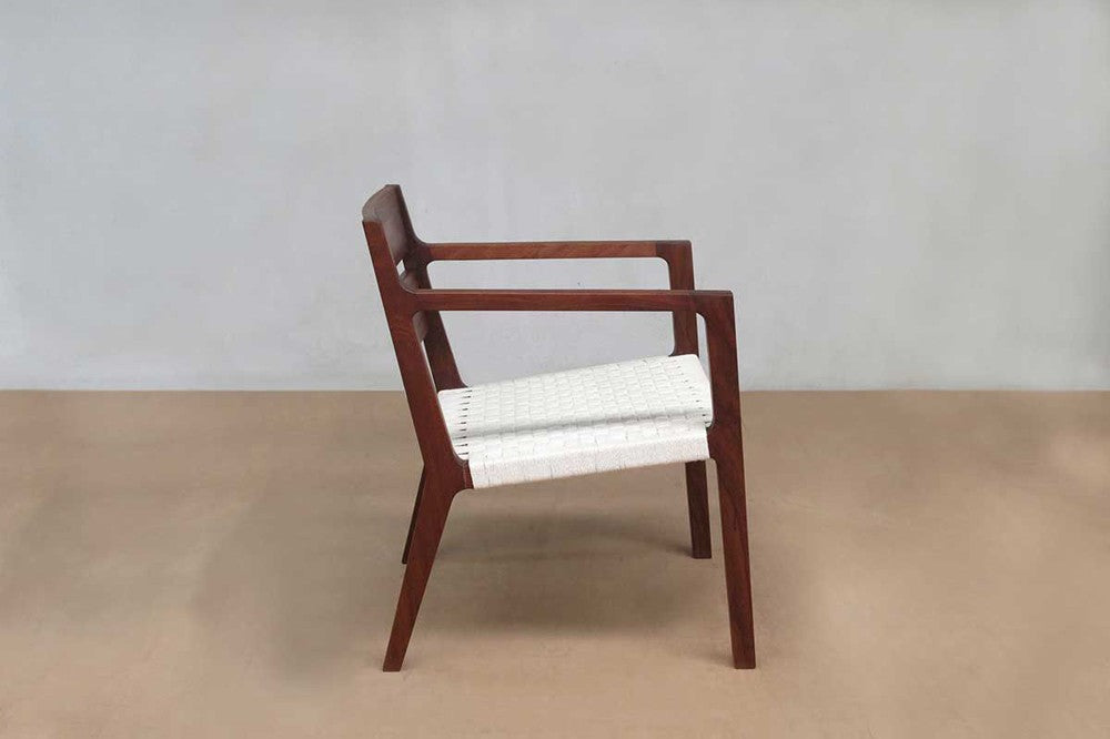 Masaya Managua Arm Chair - Handwoven White Chess Weave And Rosita Walnut | Lounge Chairs | Modishstore - 4