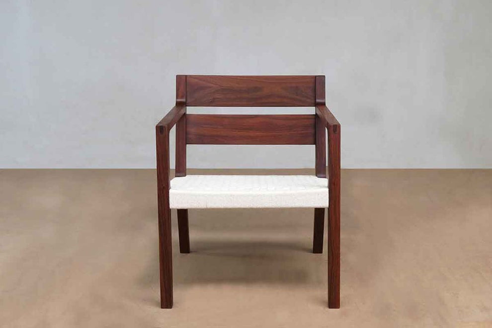 Masaya Managua Arm Chair - Handwoven White Chess Weave And Rosita Walnut | Lounge Chairs | Modishstore - 3