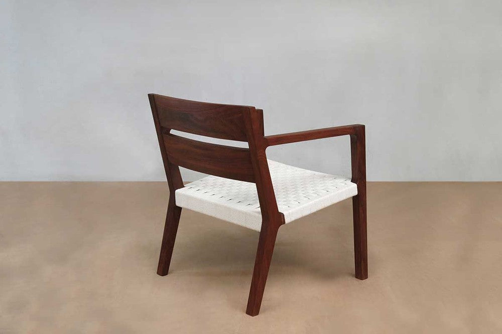 Masaya Managua Arm Chair - Handwoven White Chess Weave And Rosita Walnut | Lounge Chairs | Modishstore - 2