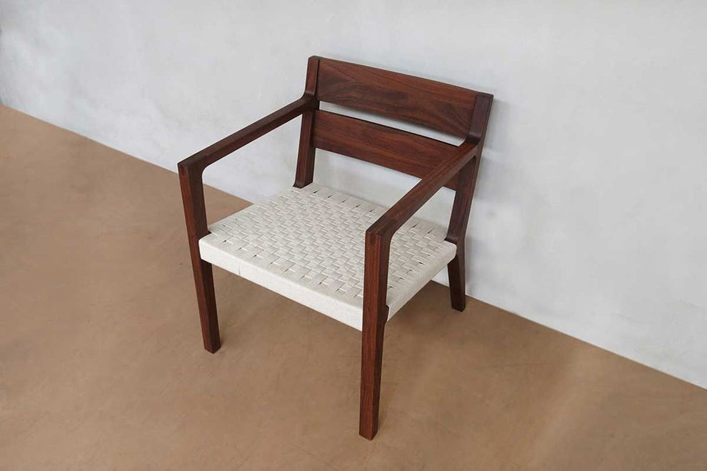Masaya Managua Arm Chair - Handwoven White Chess Weave And Rosita Walnut | Lounge Chairs | Modishstore - 5