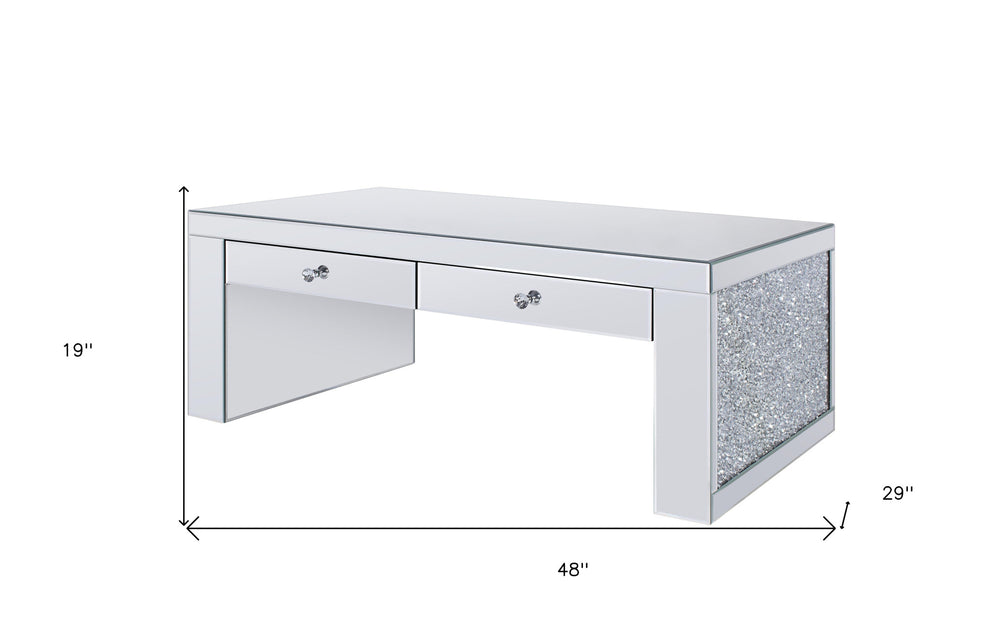 48" Mirrored Mirrored Rectangular Mirrored Coffee Table With Two Drawers By Homeroots | Coffee Tables | Modishstore - 5