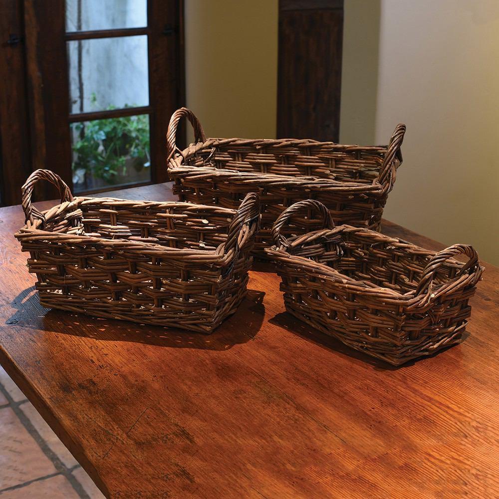 HomArt Willow Baskets Rectangle w/Handles - Set of 3 - Natural-6