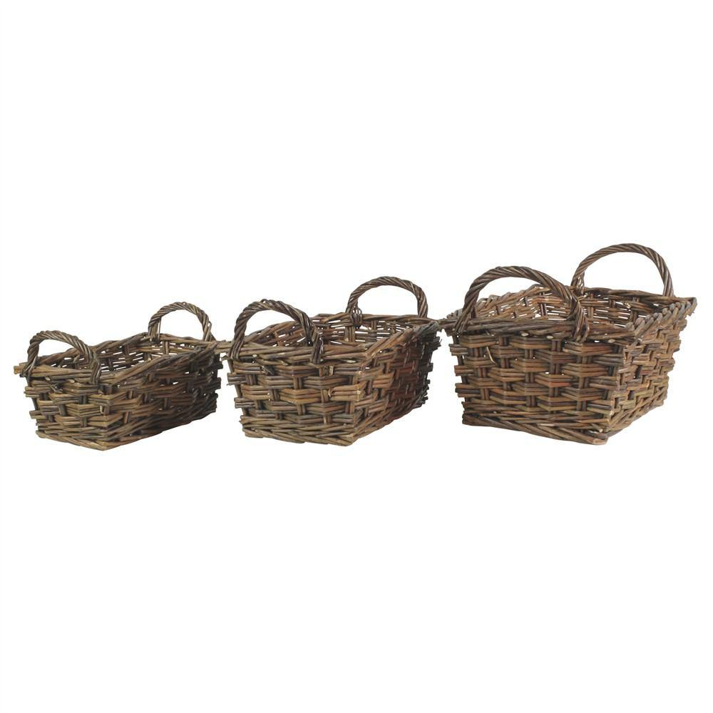 HomArt Willow Baskets Rectangle w/Handles - Set of 3 - Natural-2