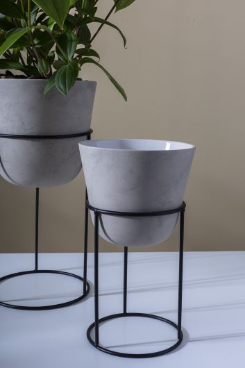 Meliora Ceramic Neutral Glaze Matte Pot with Stand- 2 Sizes By Accent Decor | Planters, Troughs & Cachepots | Modishstore - 2