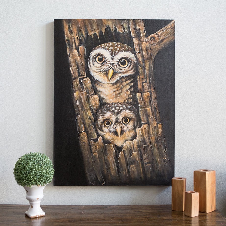 Garden Age Supply Oil Painting - Owls Set of 2 | Wall Art | Modishstore