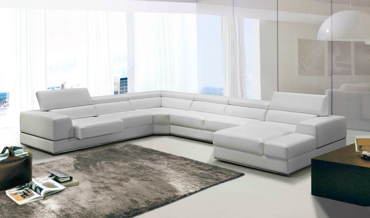 Divani Casa Pella Modern White Italian Leather Sectional Sofa | Sofas |   Modishstore 
