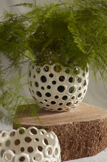 Coral Off-White Ceramic Glazed Pot By Accent Decor | Planters, Troughs & Cachepots | Modishstore - 3