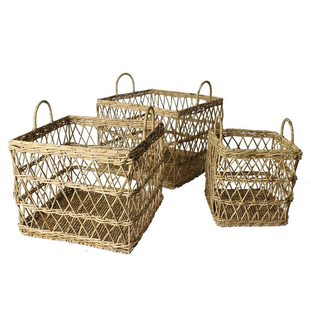 HomArt Kuta Rattan Baskets - Set of 3 - Rattan-3