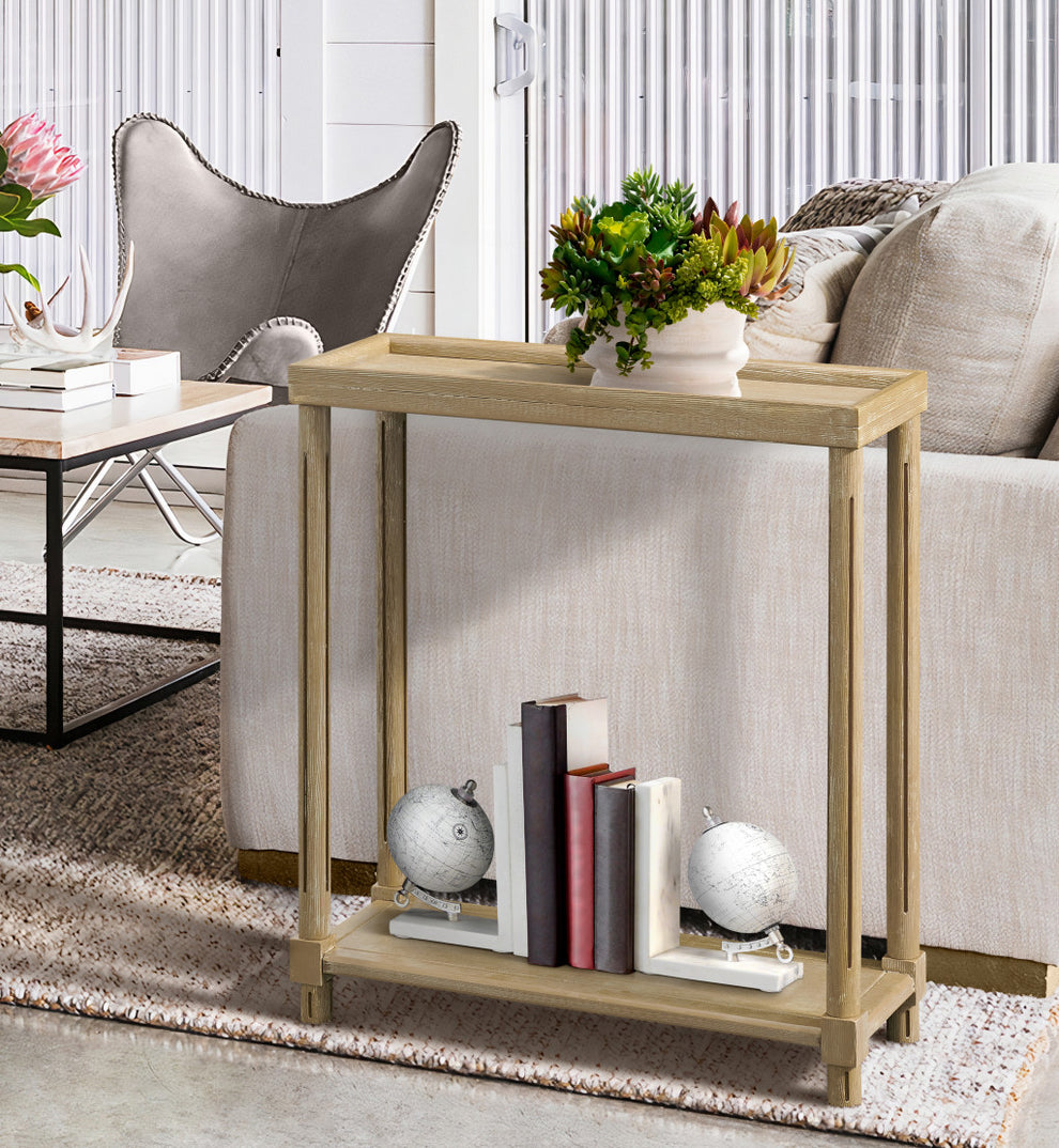 Set Of Two 24" Narrow Distressed Oak Wood End Tables With Shelf By Homeroots | End Tables | Modishstore - 8