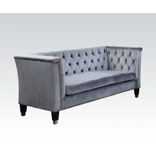 70" Blue Gray And Black Velvet Love Seat By Homeroots