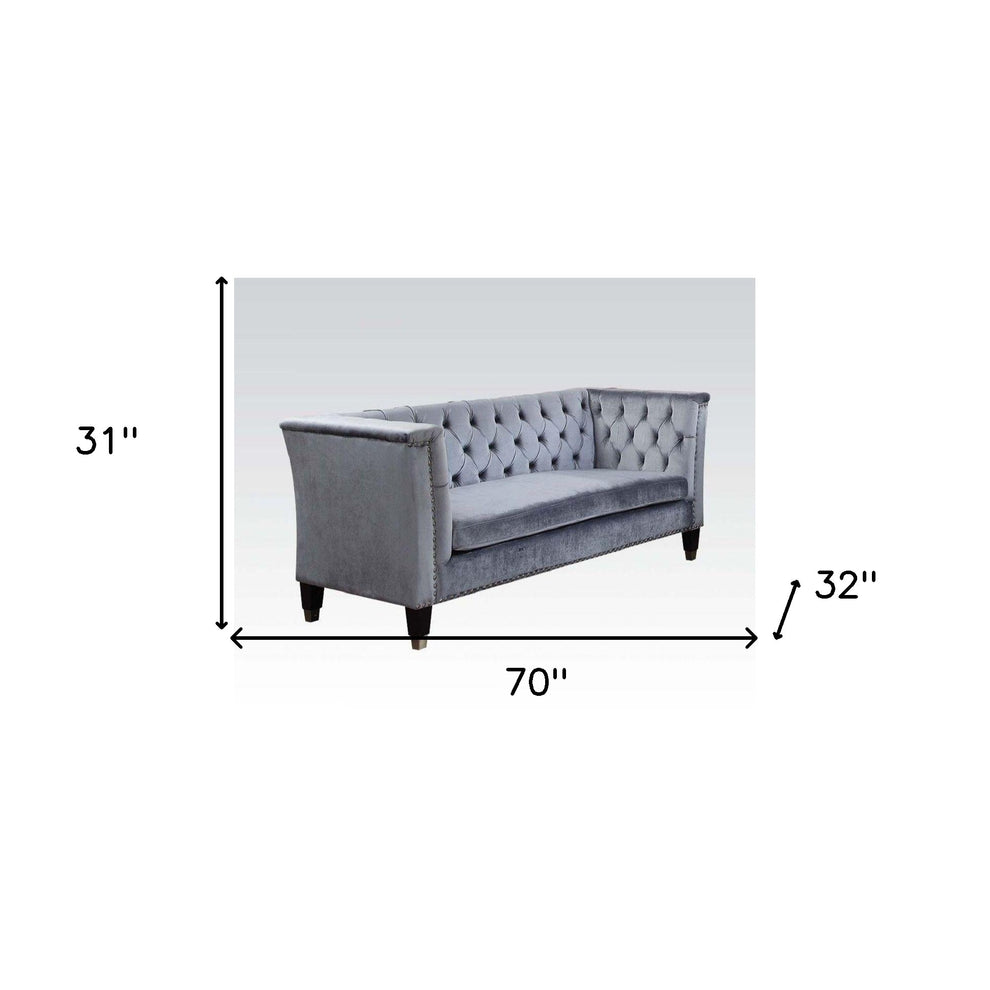 70" Blue Gray And Black Velvet Love Seat By Homeroots | Loveseats | Modishstore - 5