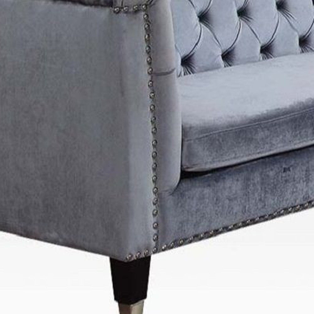 70" Blue Gray And Black Velvet Love Seat By Homeroots | Loveseats | Modishstore - 3