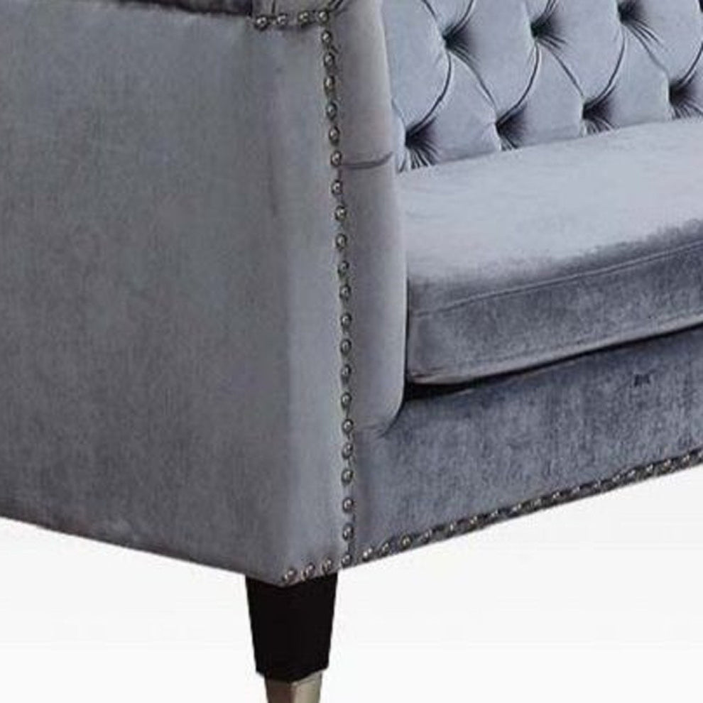 70" Blue Gray And Black Velvet Love Seat By Homeroots | Loveseats | Modishstore - 3