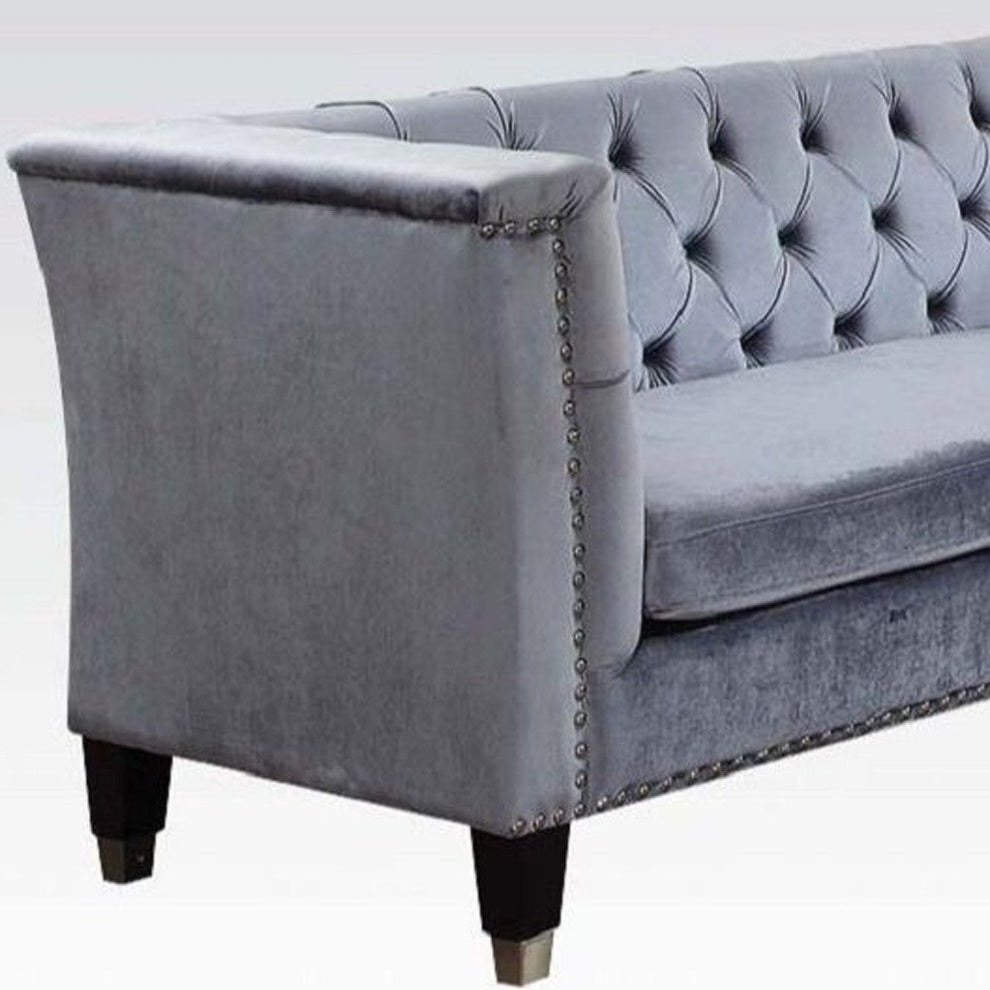 70" Blue Gray And Black Velvet Love Seat By Homeroots | Loveseats | Modishstore - 4