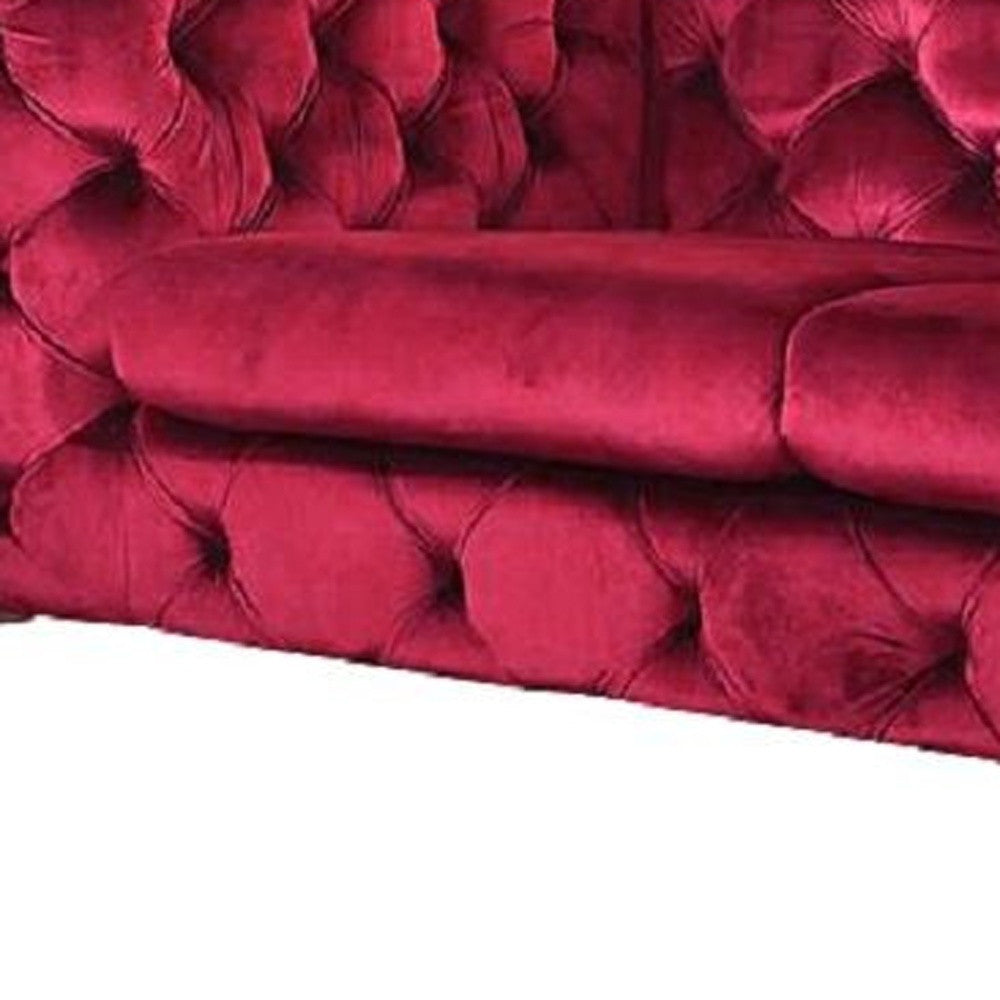 75" Red And Silver Velvet Love Seat By Homeroots | Loveseats | Modishstore - 3