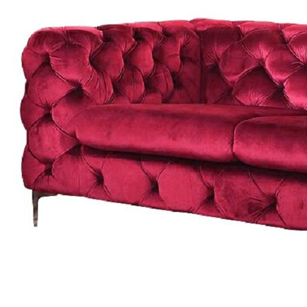 75" Red And Silver Velvet Love Seat By Homeroots