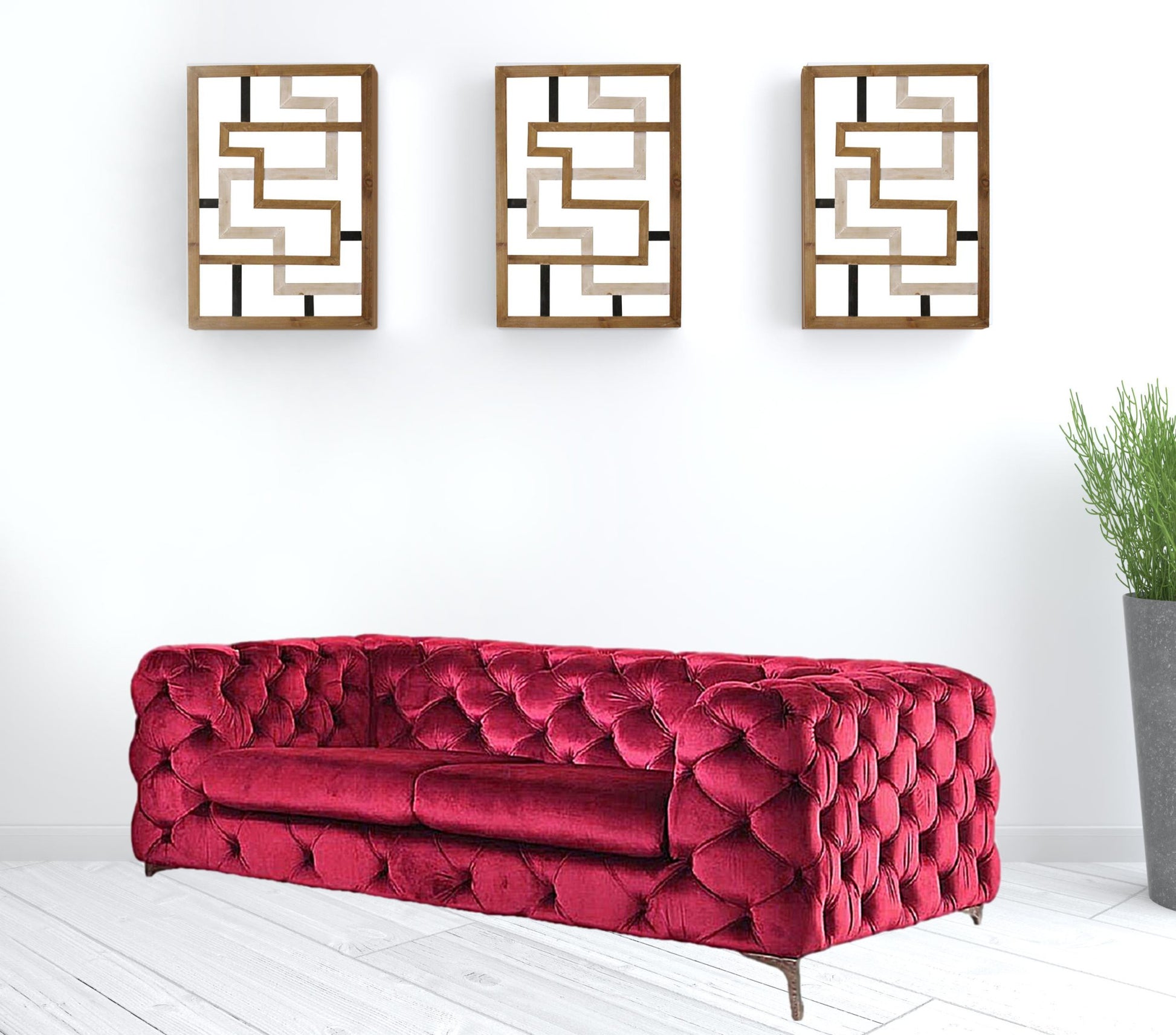 75" Red And Silver Velvet Love Seat By Homeroots | Loveseats | Modishstore - 2