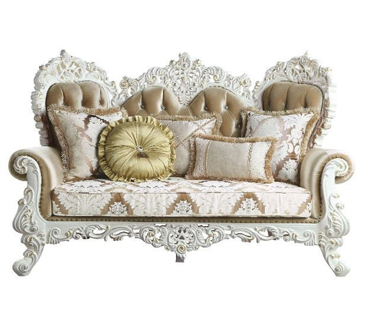 78" Brown And White Love Seat And Toss Pillows By Homeroots