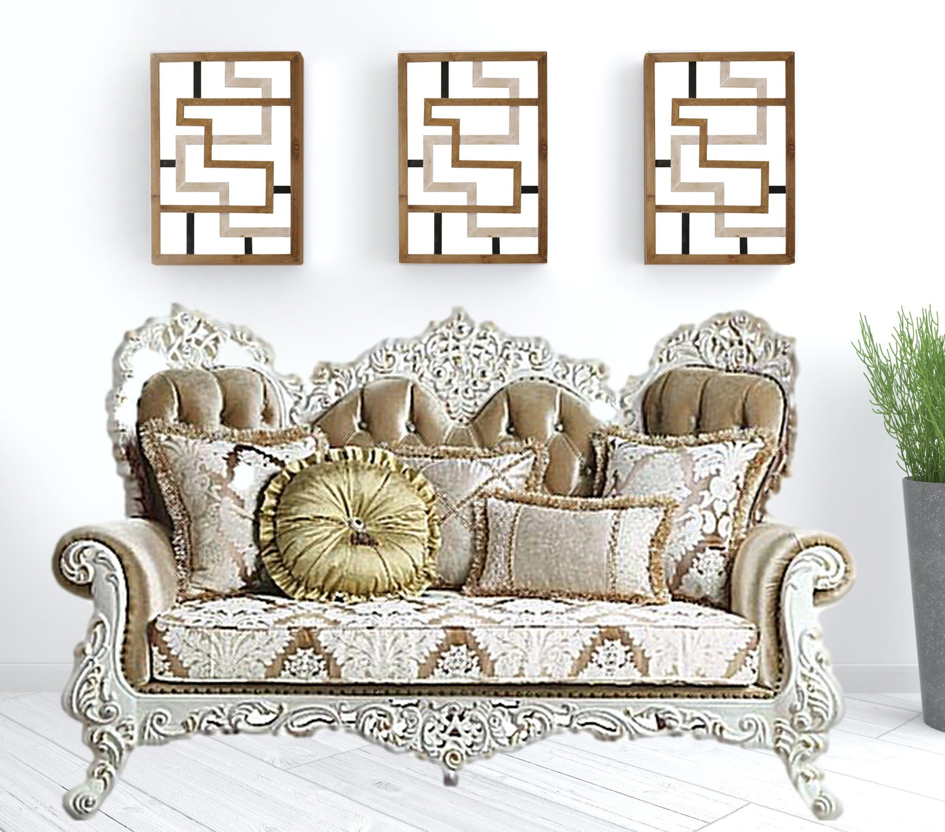 78" Brown And White Love Seat And Toss Pillows By Homeroots | Loveseats | Modishstore - 2