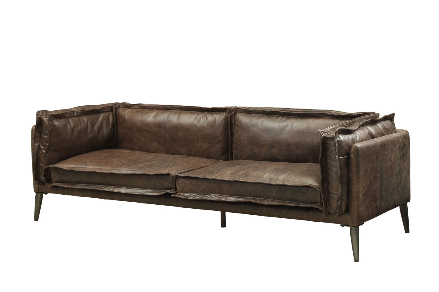 71" Chocolate And Silver Top Grain Leather Love Seat By Homeroots | Loveseats | Modishstore