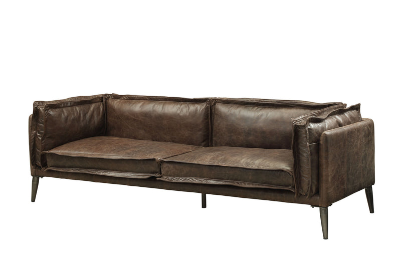 71" Chocolate And Silver Top Grain Leather Love Seat By Homeroots | Loveseats | Modishstore