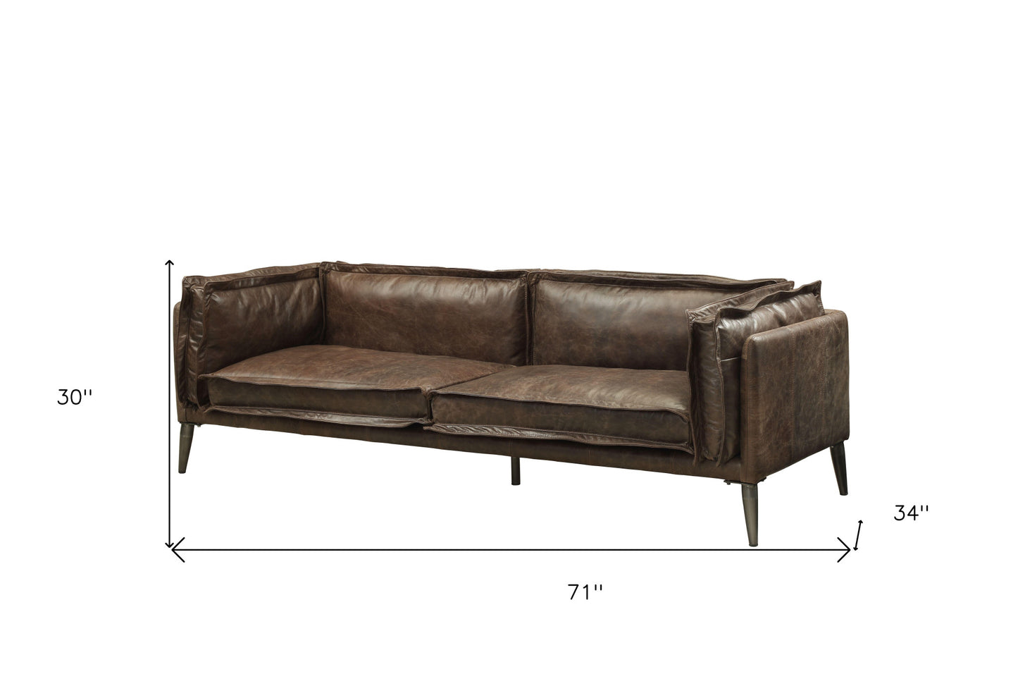 71" Chocolate And Silver Top Grain Leather Love Seat By Homeroots | Loveseats | Modishstore - 5