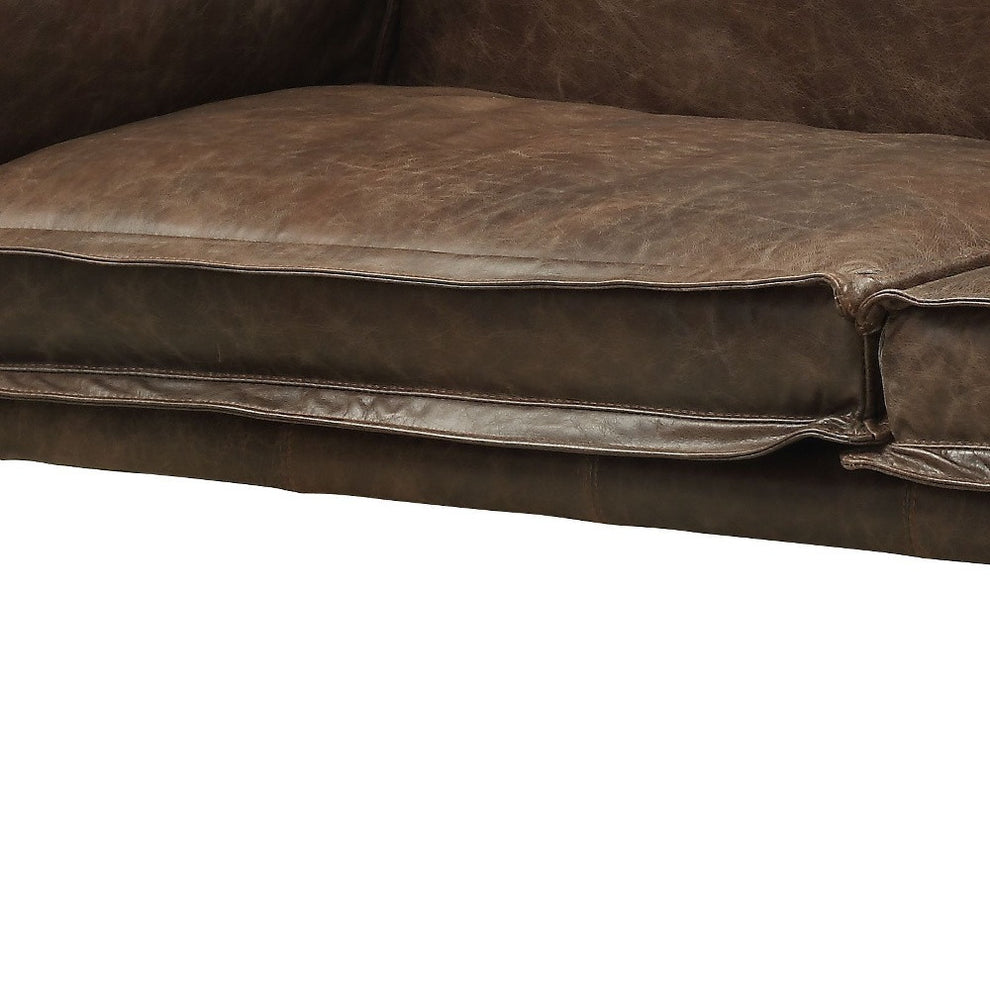 71" Chocolate And Silver Top Grain Leather Love Seat By Homeroots | Loveseats | Modishstore - 3