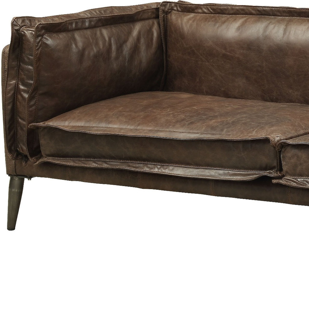 71" Chocolate And Silver Top Grain Leather Love Seat By Homeroots | Loveseats | Modishstore - 4