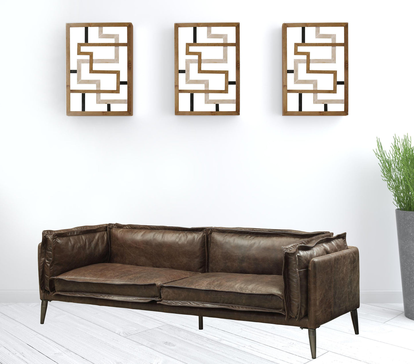 71" Chocolate And Silver Top Grain Leather Love Seat By Homeroots | Loveseats | Modishstore - 2