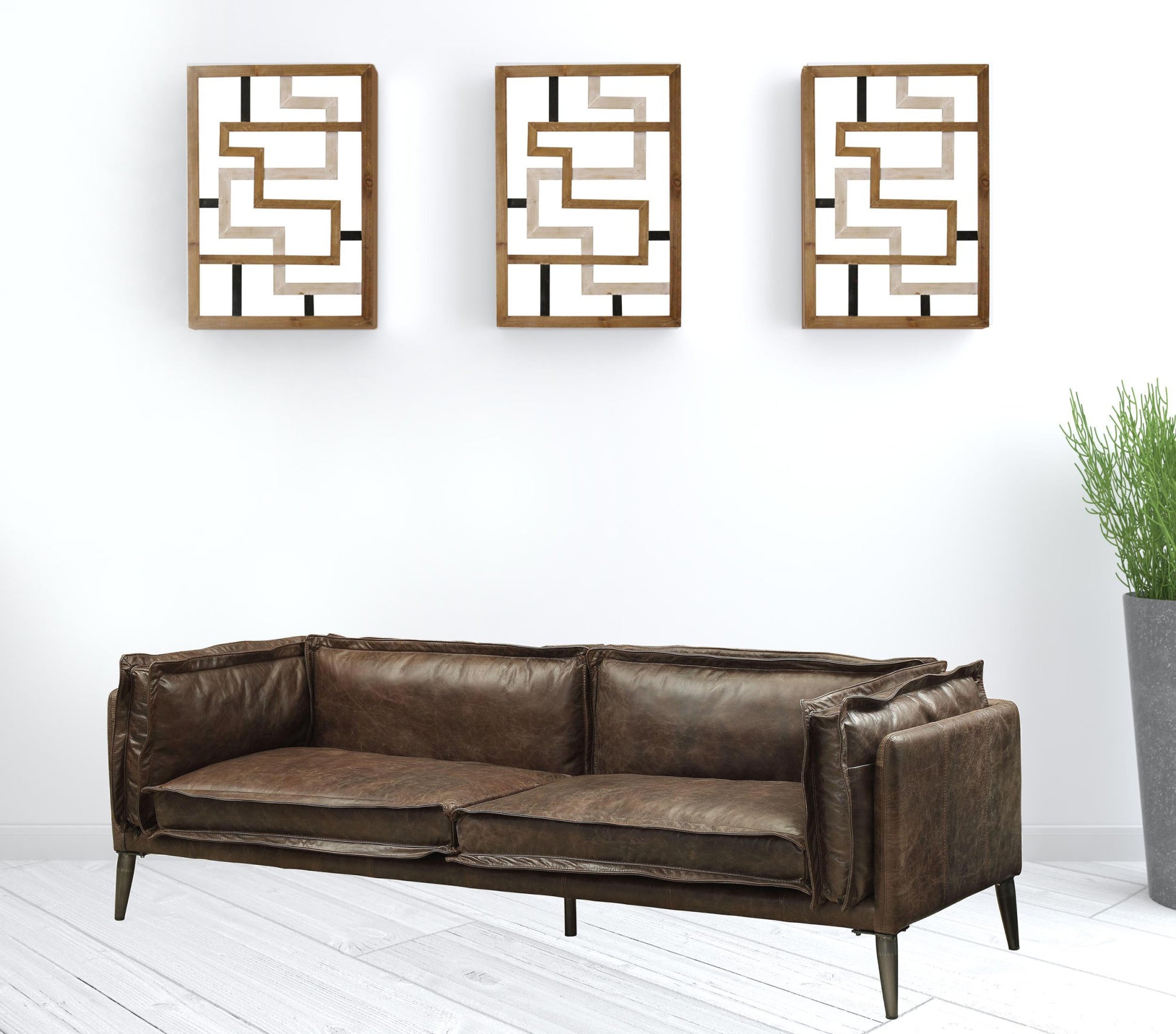 71" Chocolate And Silver Top Grain Leather Love Seat By Homeroots | Loveseats | Modishstore - 2