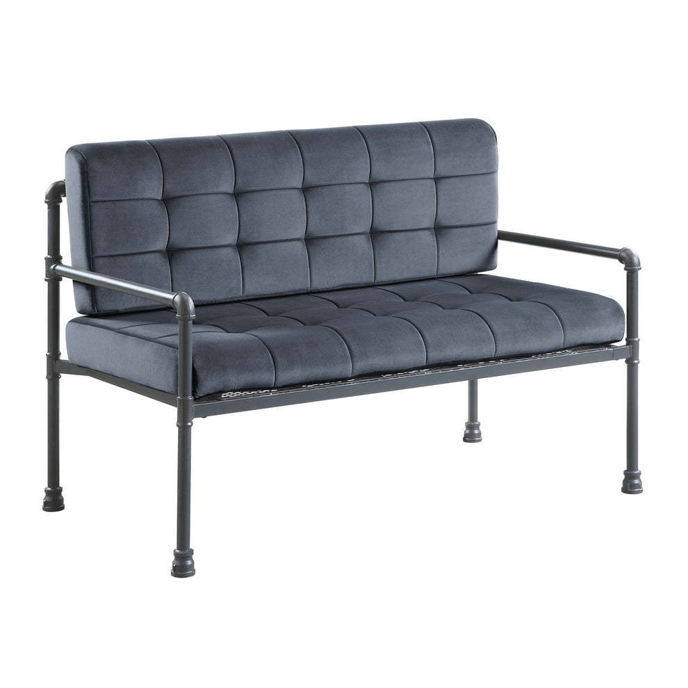 51" Gray Tufted Velvet And Gray Love Seat By Homeroots | Loveseats | Modishstore - 2