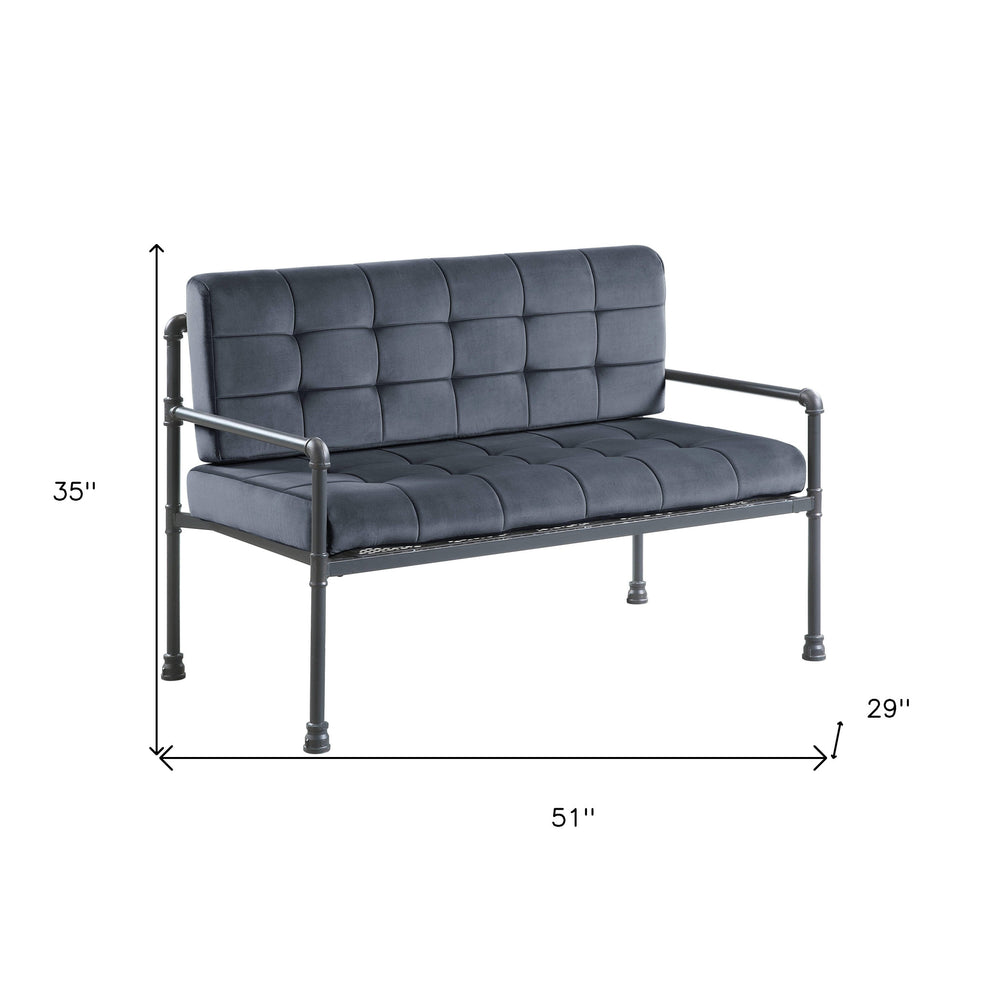 51" Gray Tufted Velvet And Gray Love Seat By Homeroots | Loveseats | Modishstore - 6