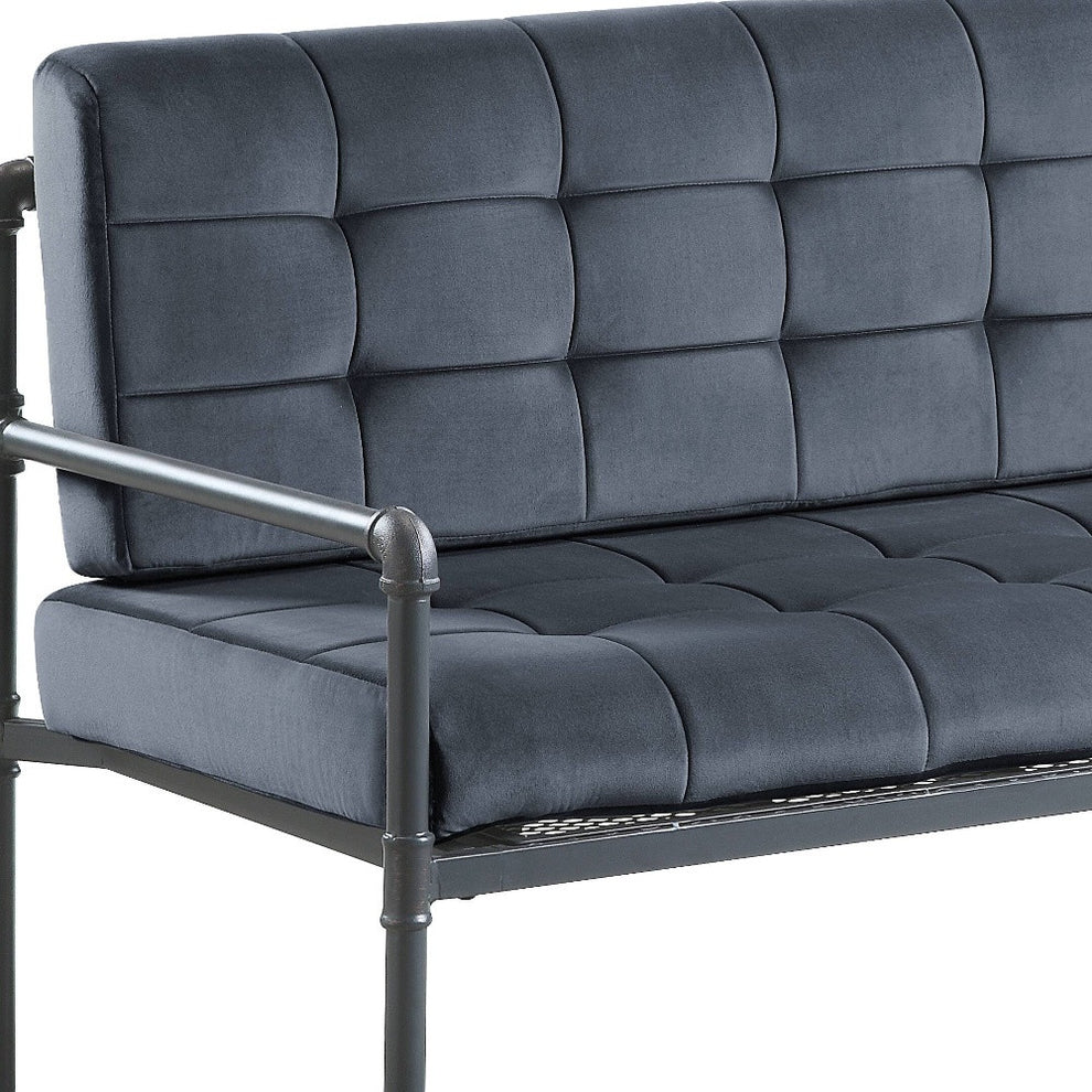 51" Gray Tufted Velvet And Gray Love Seat By Homeroots | Loveseats | Modishstore - 4