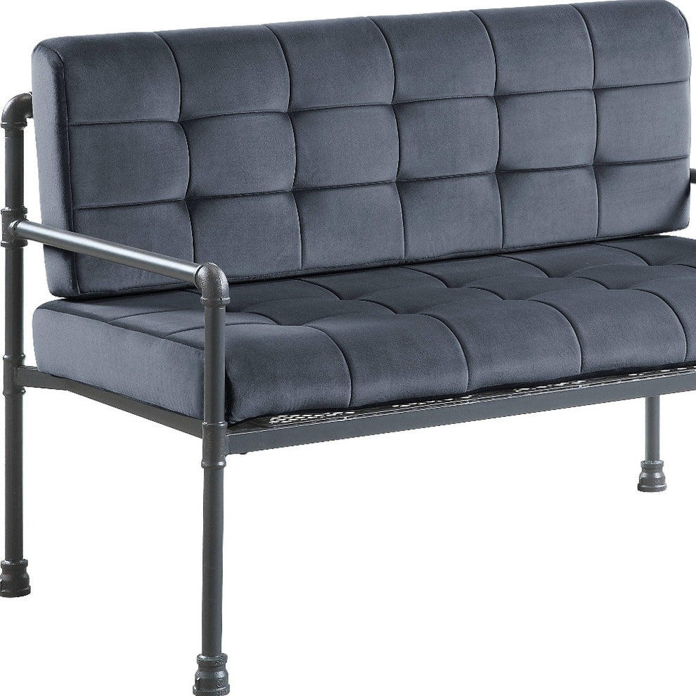51" Gray Tufted Velvet And Gray Love Seat By Homeroots | Loveseats | Modishstore - 5