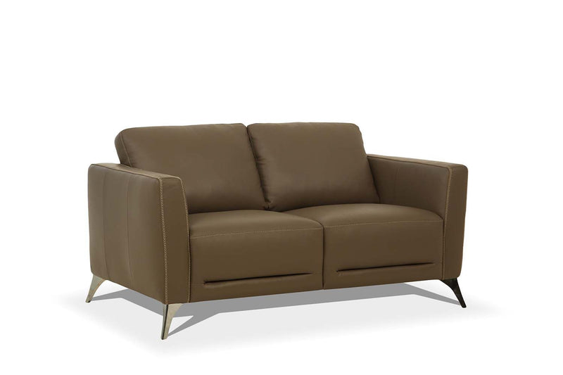 59" Brown Leather And Black Love Seat By Homeroots | Loveseats | Modishstore