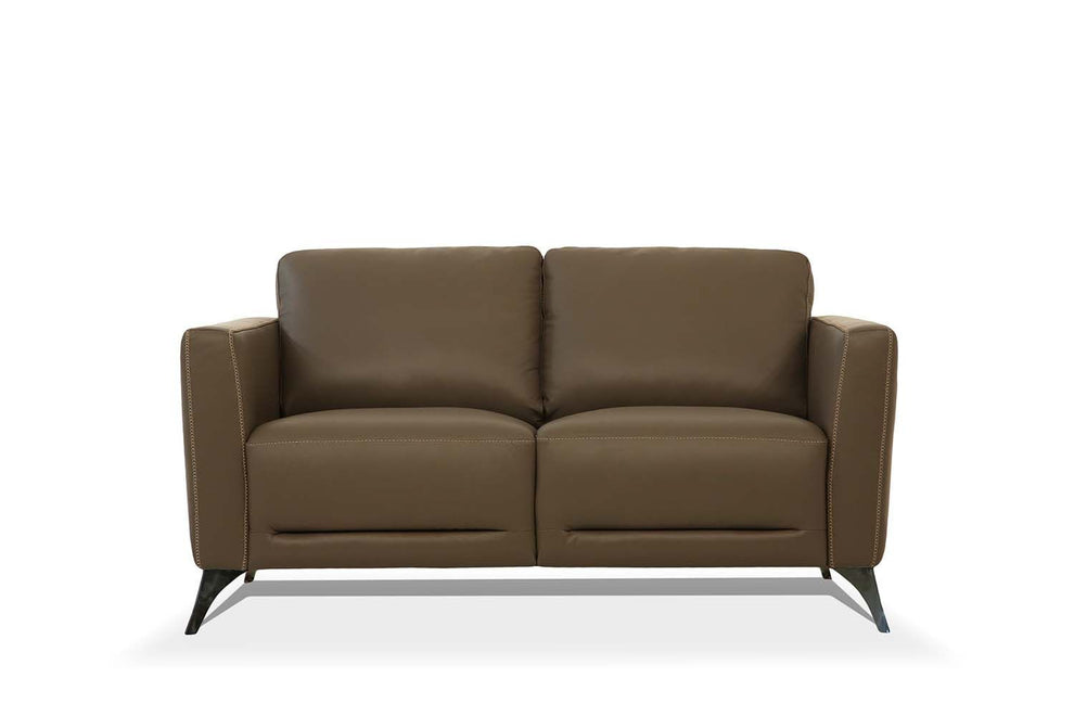 59" Brown Leather And Black Love Seat By Homeroots | Loveseats | Modishstore - 2