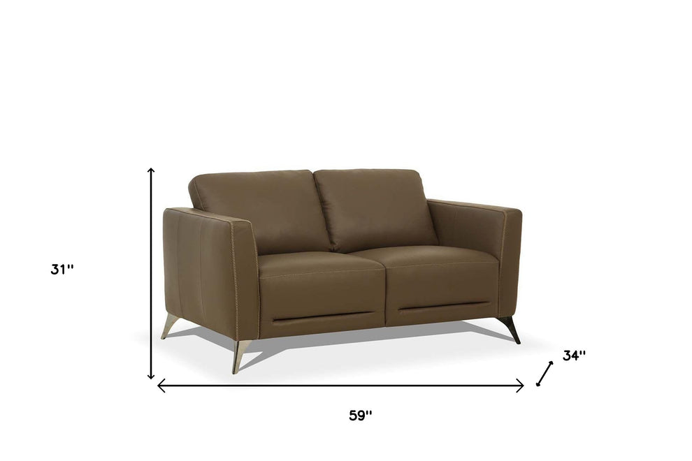 59" Brown Leather And Black Love Seat By Homeroots | Loveseats | Modishstore - 5