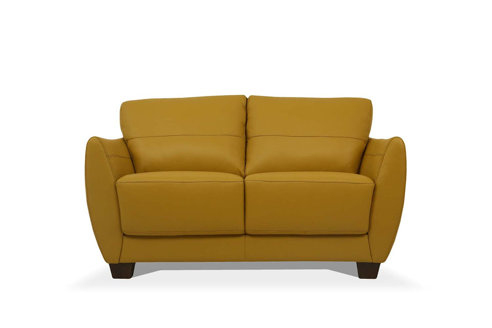 57" Mustard Leather And Black Love Seat By Homeroots | Loveseats | Modishstore - 2
