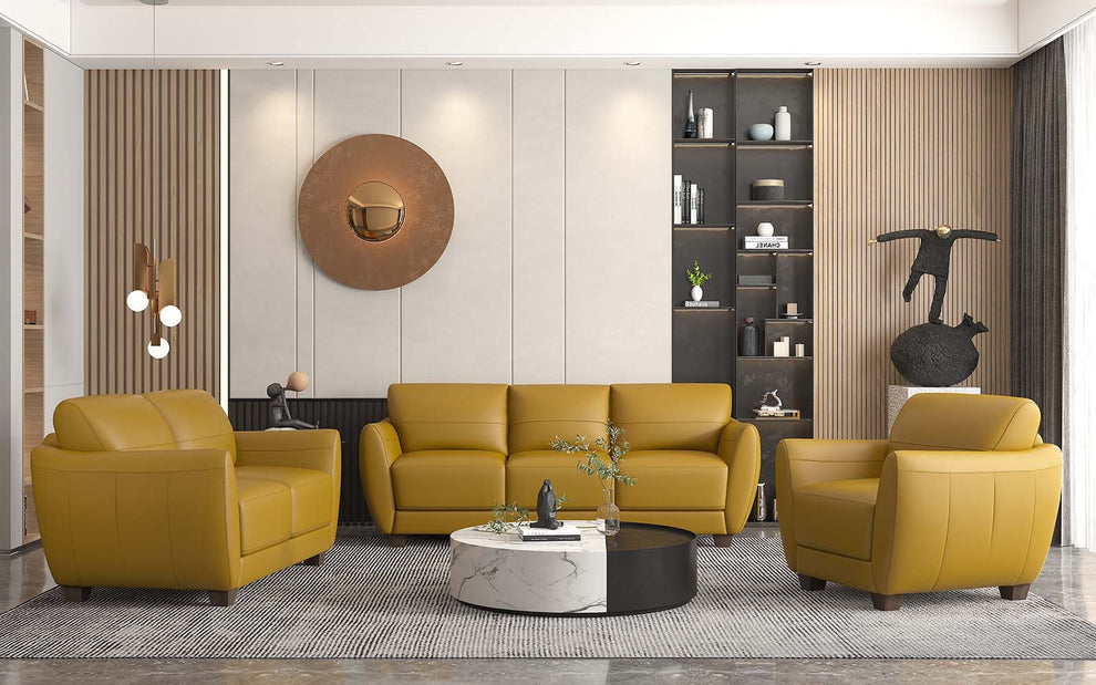 57" Mustard Leather And Black Love Seat By Homeroots | Loveseats | Modishstore - 4